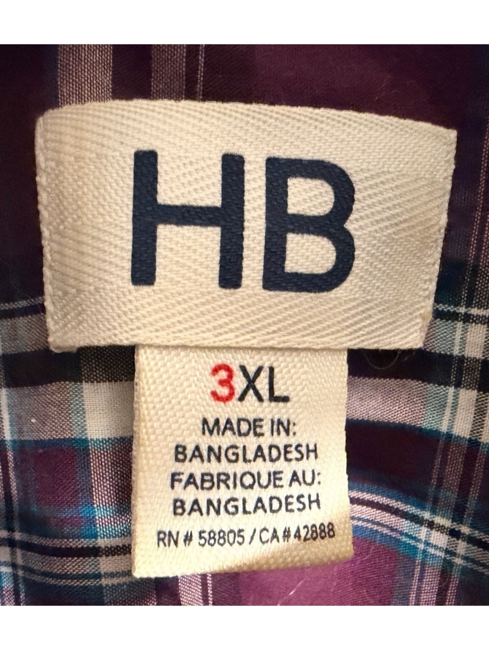 HB Men's 3XL Purple Plaid Button-Up Shirt - Picture 5 of 5